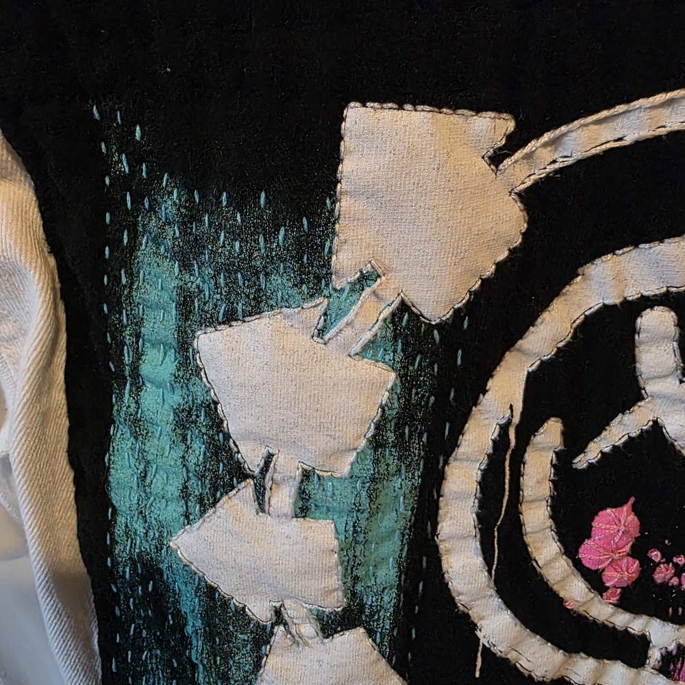 HAND CRAFTED Jacket UPCYCLED White Denim Embroidered BLINK 182 Tee Size XXL - Picture 4 of 11